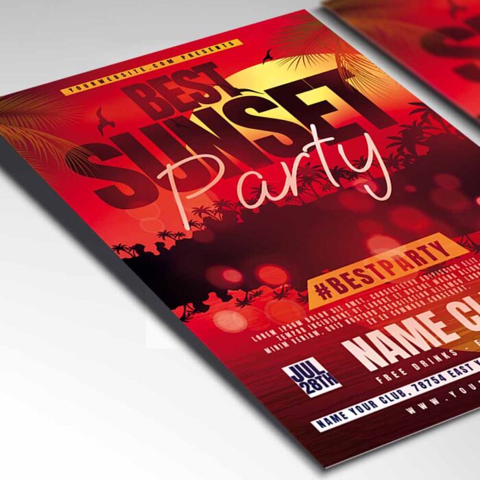 Download Sunset Party Card Printable PSD Template 2