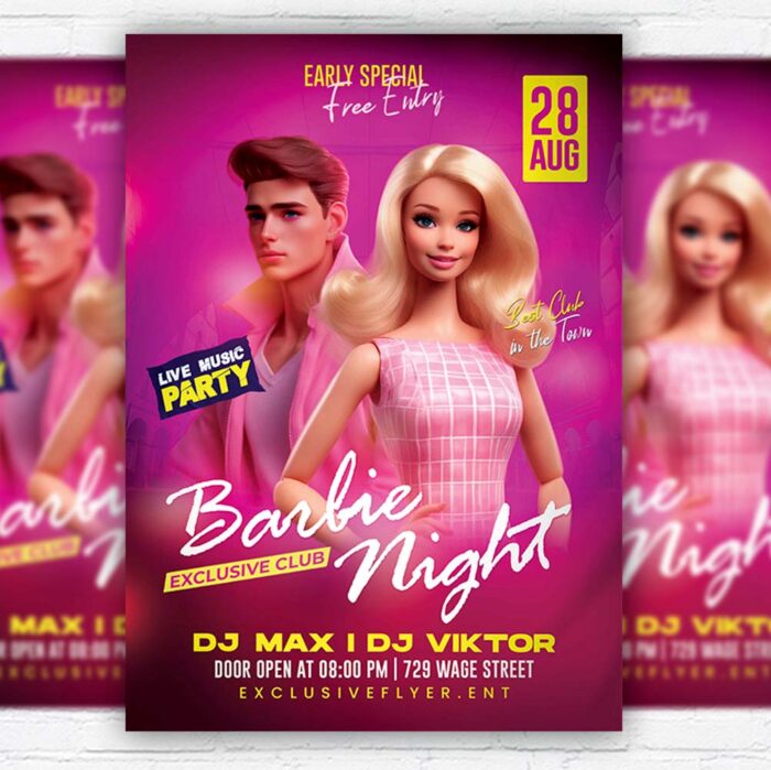 Download Barbie Night - Flyer PSD Template | ExclusiveFlye