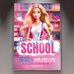 Download Back to School Barbie Party Card Printable PSD Template 1