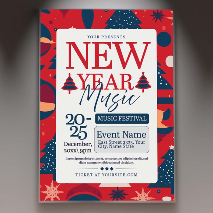 Download New Year Music Card Printable PSD Template 1