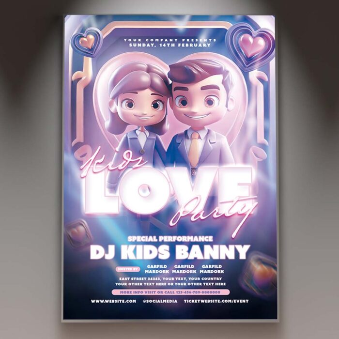 Download Love Kids Party Card Printable PSD Template 1