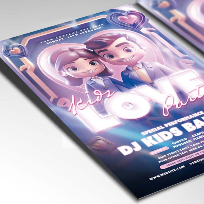 Download Love Kids Party Card Printable PSD Template 2