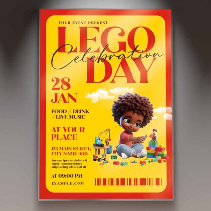 Lego Day Event Card Printable PSD Template | PSDmarket