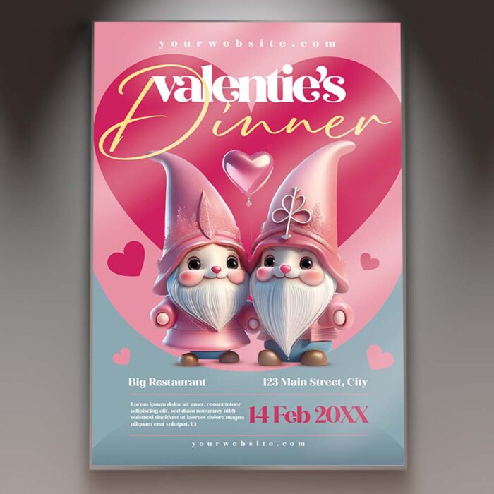 Download Valentines Dinner Card Printable PSD Template 1