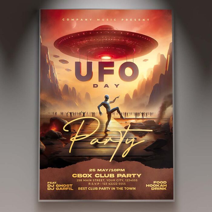 Download UFO Day Card Printable PSD Template 1
