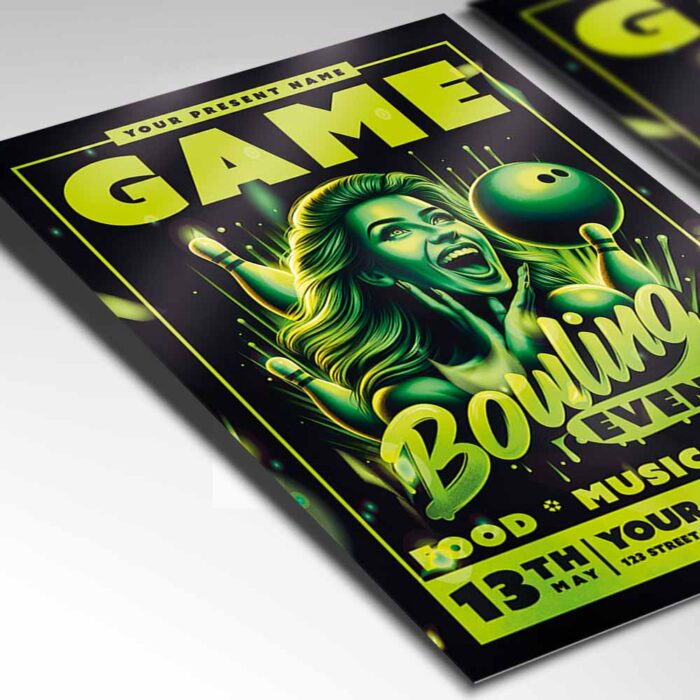 Download Bowling Game Card Printable PSD Template 2