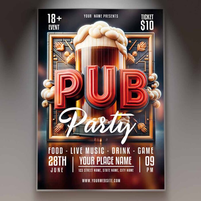 Download Pub Party Card Printable PSD Template 1
