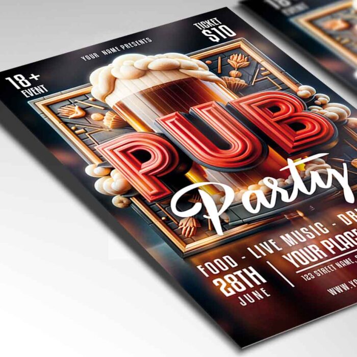 Download Pub Party Card Printable PSD Template 2