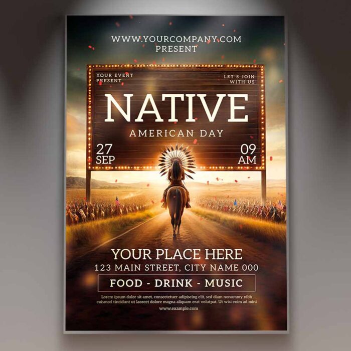 Download Native American Day 2024 Card Printable PSD Template 1