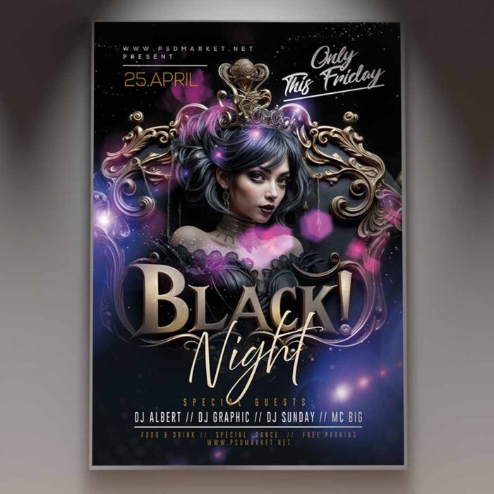 Download Black Night Card Printable PSD Template 1