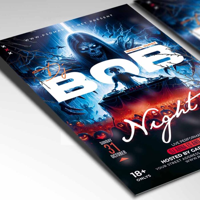 Customizable DJ Night Halloween Flyer Template with striking design elements.