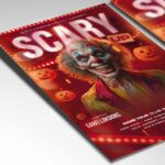 ditable Halloween flyer template with a scary design, showcasing blood-red accents and ghostly graphics for a haunted house or Halloween party promotion.