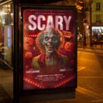 High-resolution Scary Up Halloween flyer template, highlighting a blend of frightful elements like skulls, bats, and fog for a spine-chilling Halloween event invitation.