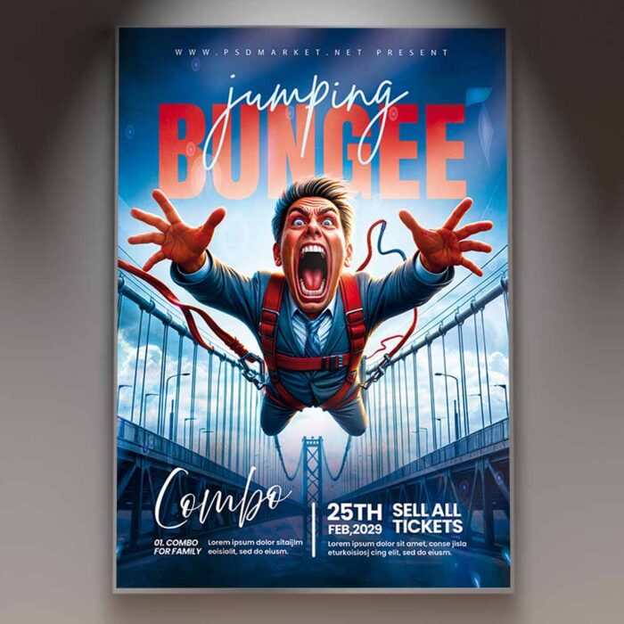 Bungee Jumping Flyer Template with dynamic design promoting extreme sports events