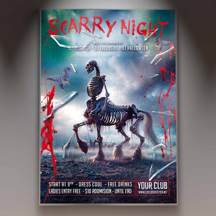 Scarry Night 2025 Flyer Template with eerie Halloween design.