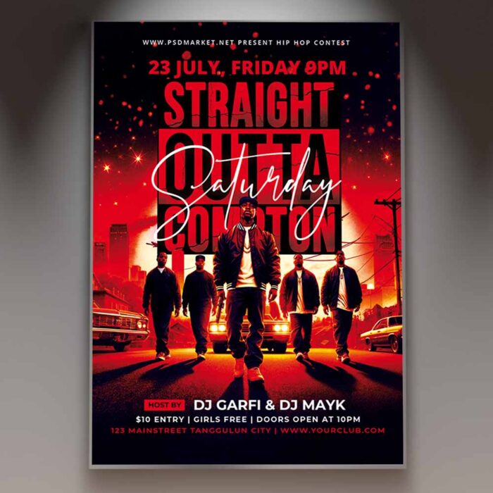 Straight Outta Compton Event Flyer Template featuring bold urban design.