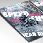 Dynamic Bear Rider Speed flyer template with a bear riding a motorcycle, perfect for promoting motorbike-themed or adrenaline-filled events.