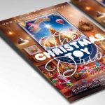 Holiday flyer design showcasing a toy drive party event with a Santa Claus illustration and red-green color scheme.