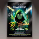 Club DJ event party flyer template featuring a vibrant nightclub scene with neon lights and a DJ deck, perfect for promoting dance events and club nights.