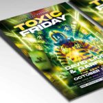 Bold toxic party flyer template with neon smoke, gas masks, and radioactive symbols, perfect for underground-themed events.