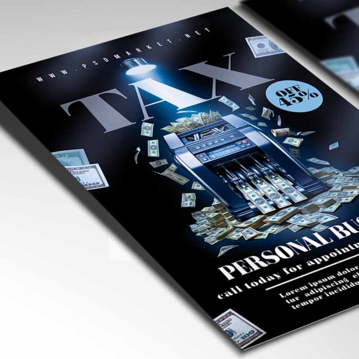 Editable flyer template for promoting income tax services with a modern design.
