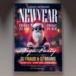 New Year's Eve party flyer featuring fireworks and a countdown theme.
