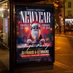 Editable flyer for New Year celebration with customizable details.