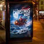 Customizable PSD flyer for Christmas events with vibrant design elements and holiday spirit.