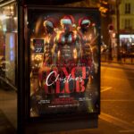 Vibrant flyer design featuring musical notes, DJ visuals, and holiday party atmosphere.