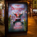 DJ-themed Christmas party flyer with bright colors, holiday elements, and exciting event details.