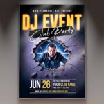Vibrant flyer design for a DJ club party with neon colors and bold typography.