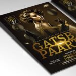 Sophisticated flyer design featuring vintage-inspired geometric patterns and luxurious gold accents.