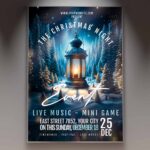 A festive flyer for Christmas night, featuring sparkling lights and holiday decorations.
