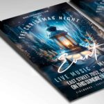 Christmas night flyer design with wintery themes and elegant Christmas elements.