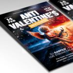 Anti-Valentine’s Night Party flyer featuring dark colors, broken hearts, and moody imagery.