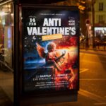 Fun, rebellious flyer for an Anti-Valentine’s celebration, perfect for a party or club night.