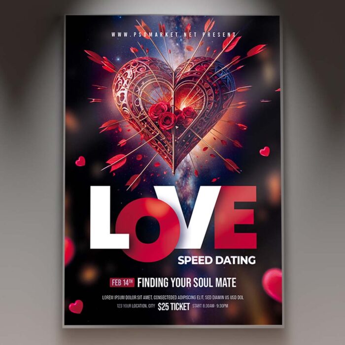 Romantic Love Day Night flyer with soft day tones and evening hues.
