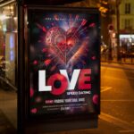 Valentine’s Day flyer featuring a smooth transition from daytime to night with love elements.