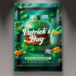 Festive Patrick’s Day flyer showcasing a St. Patrick’s Day event with shamrocks and green accents.