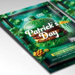 Editable flyer design for St. Patrick’s Day featuring Irish-themed graphics and event details.
