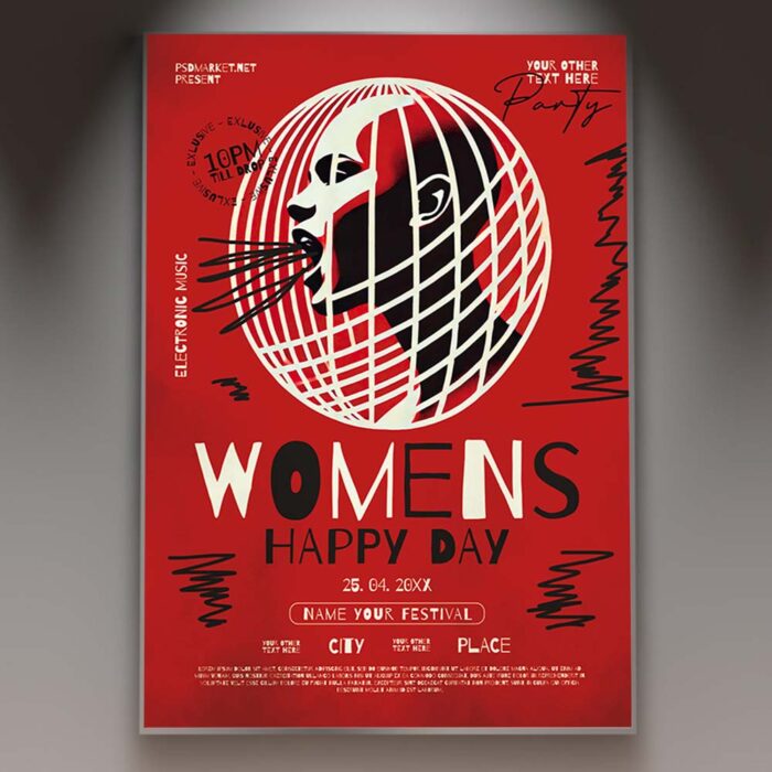 Empowering flyer design for women's event with bright and cheerful colors.