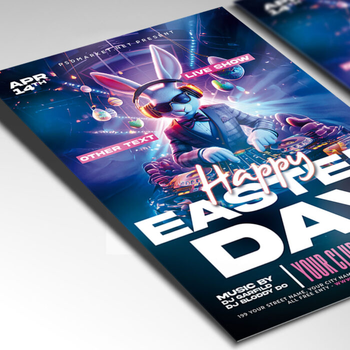 Club Easter Day flyer with vibrant colors and dynamic event design.
