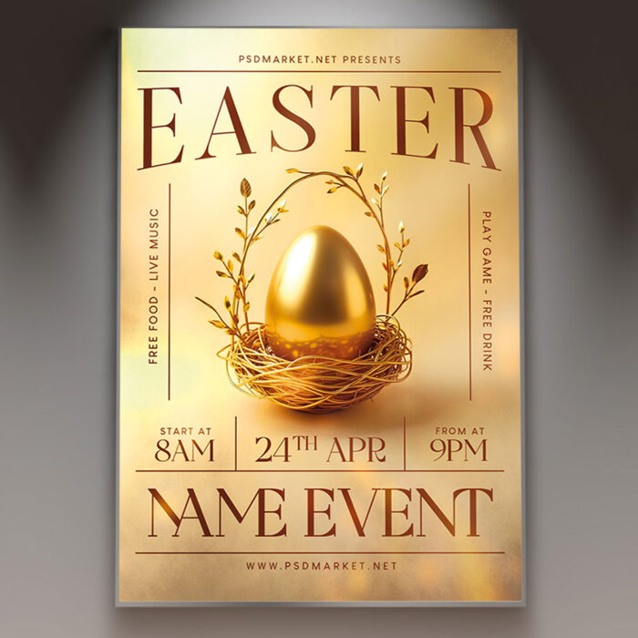 Elegant Easter flyer design featuring soft pastel colors and minimalist illustrations.