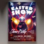Easter show flyer with vibrant pastel colors and Easter-themed illustrations.