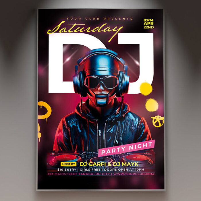 DJ Saturday Flyer Template with vibrant colors.