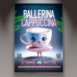 A Ballerina Cappuccina event flyer template featuring graceful ballerina silhouettes and subtle café elements with a sophisticated design suitable for any time.