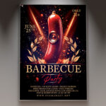 A lively barbecue party flyer featuring delicious food, drinks, and a festive atmosphere.