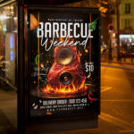 A vibrant barbecue weekend announcement with clear details about the schedule, menu, location, and activities.