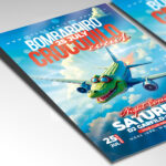 A customizable flyer template designed to promote energetic and unforgettable events with a unique crocodile theme, suitable for day or night.