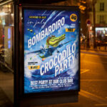 An eye-catching invitation template ready to be personalized for your Bombardiro Crocodilo event.